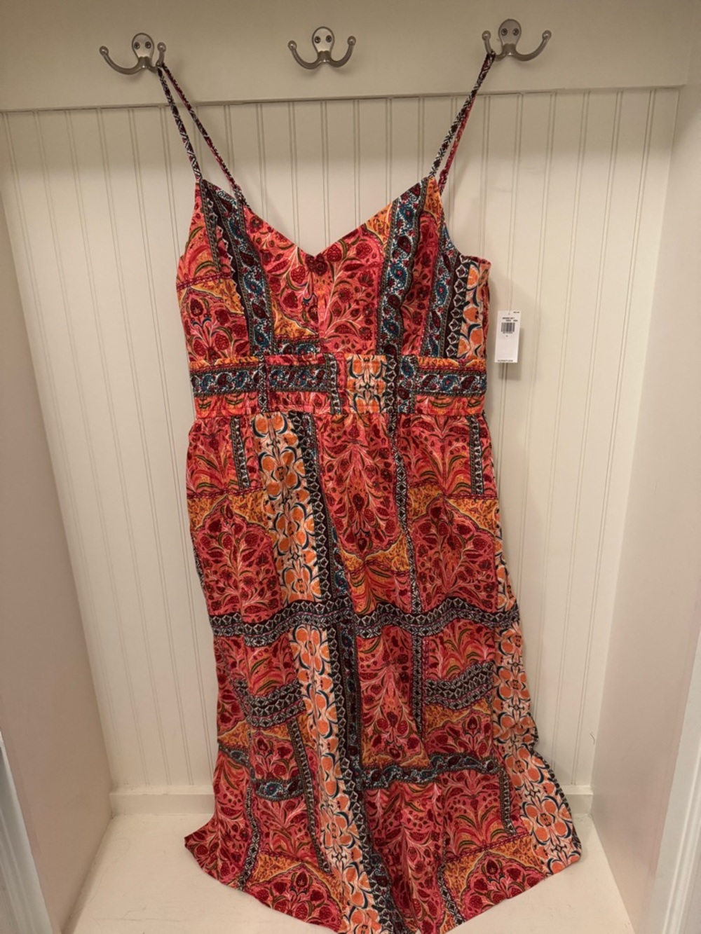 Old Navy Red and Orange Floral Patchwork Maxi Dress